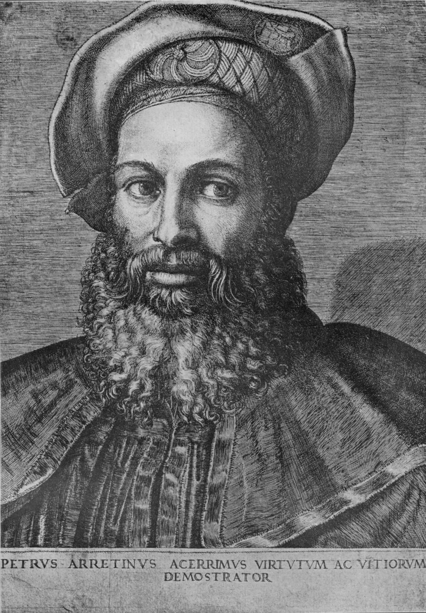 Porträtt av Pietro Aretino, c1517 av Marcantonio Raimondi