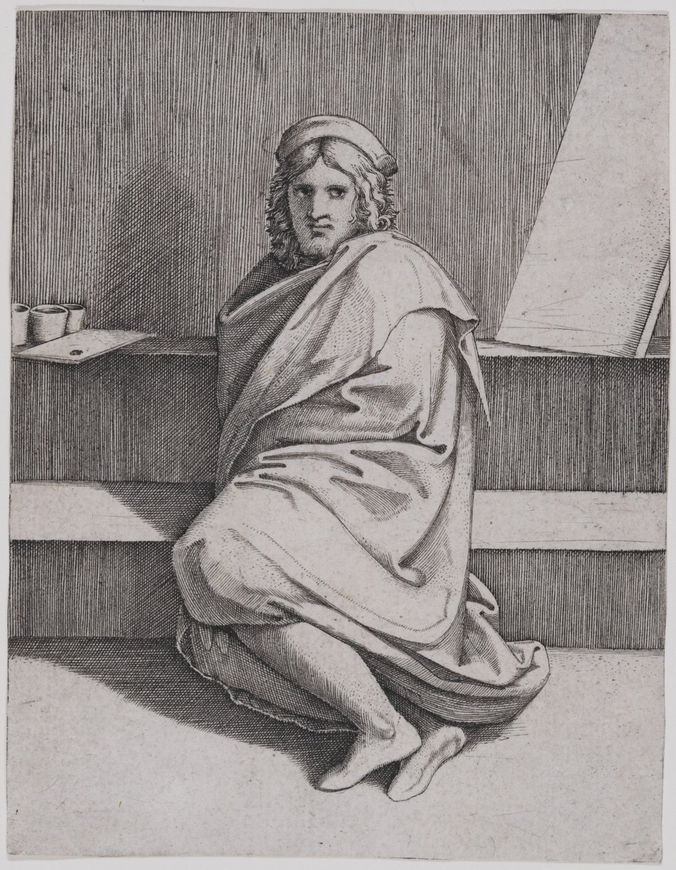 Porträtt av Rafael, sittande av Marcantonio Raimondi