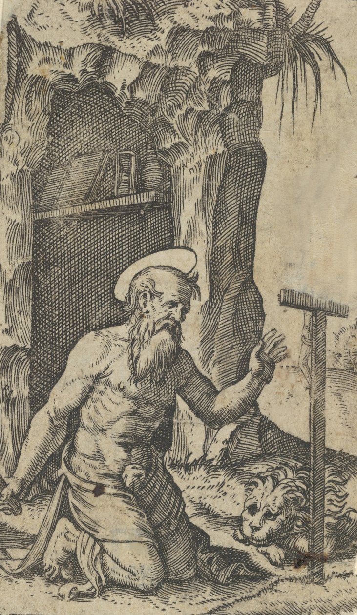 Saint Jerome knäböjer inför ett krucifix, från serien 