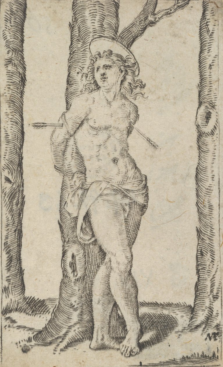 Saint Sebastian bunden till träd genomborrat med pilar, från serien 