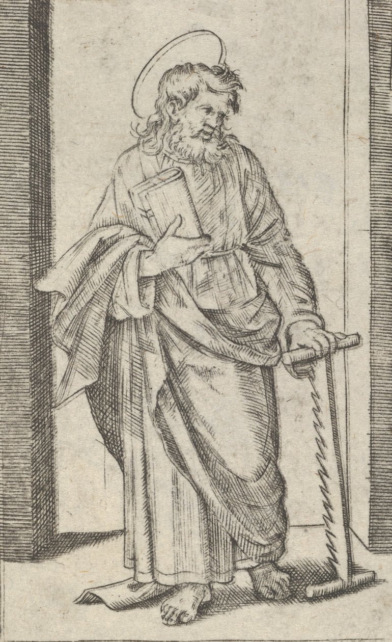 Saint Simon, en såg i sin nedsänkta vänstra hand, från serien 
