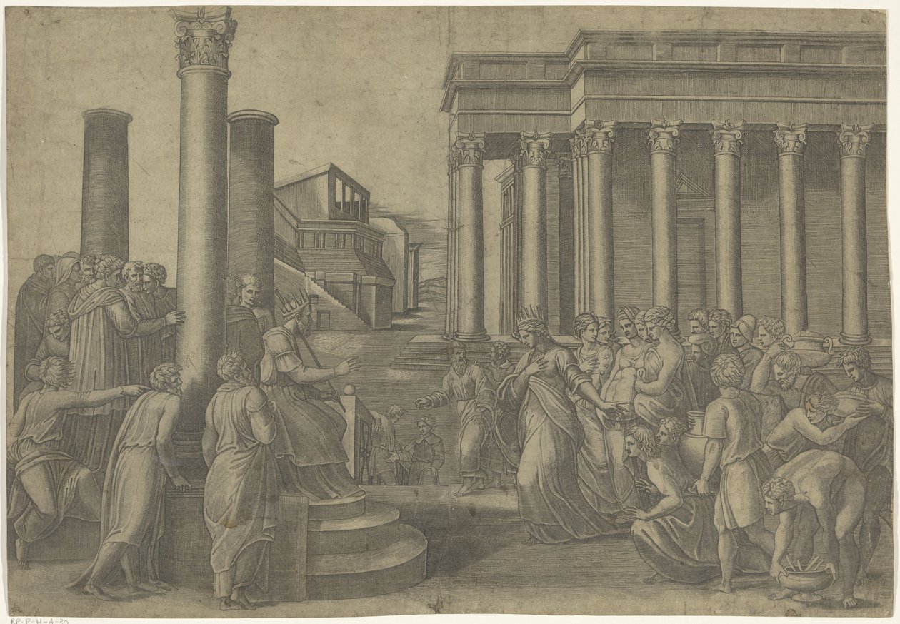 Salomo och drottningen av Saba av Marcantonio Raimondi