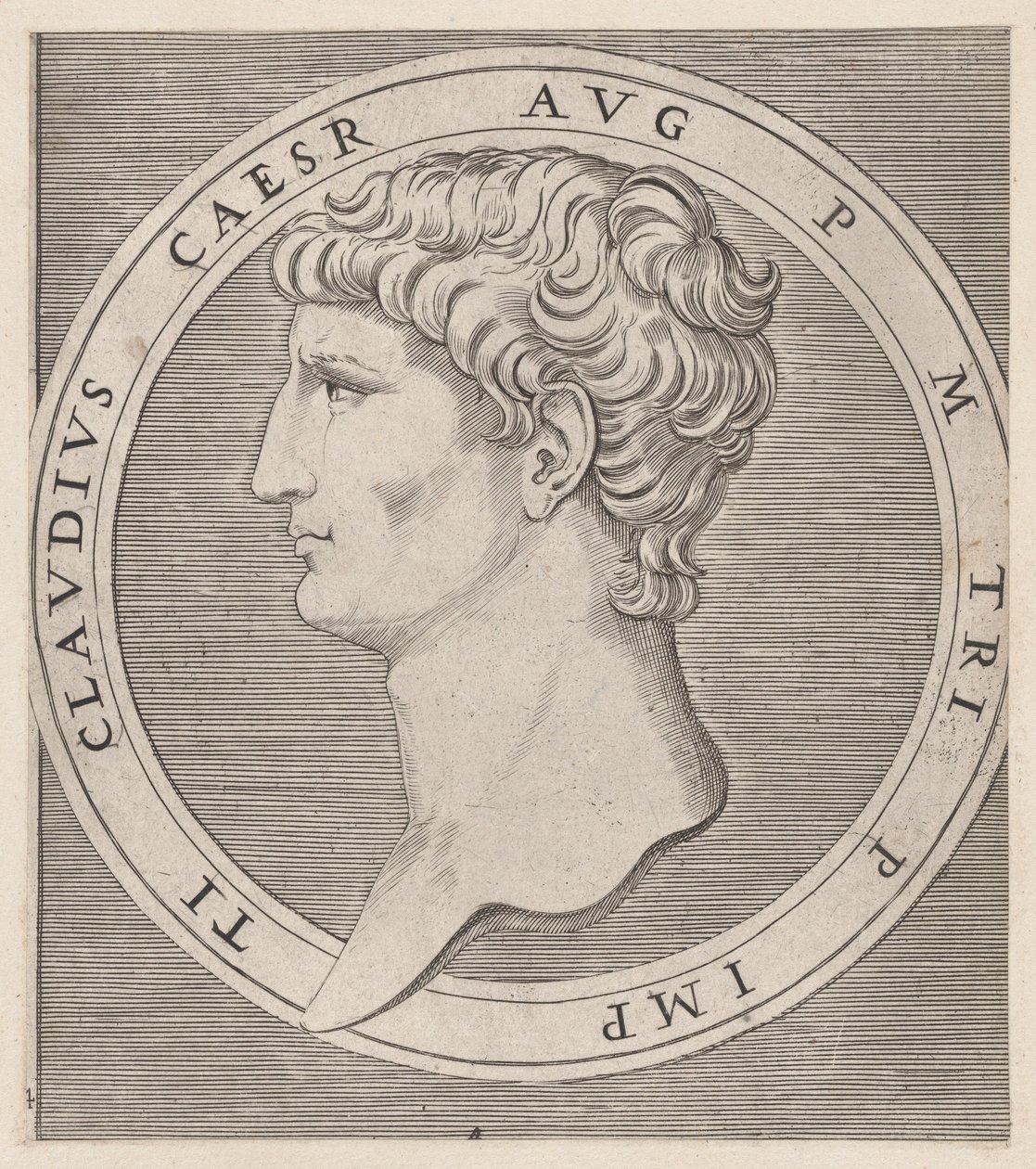 Mirror of Roman Magnificence: Claudius, från The Twelve Caesars, ca. 1500-1534., ca. 1500-1534. av Marcantonio Raimondi