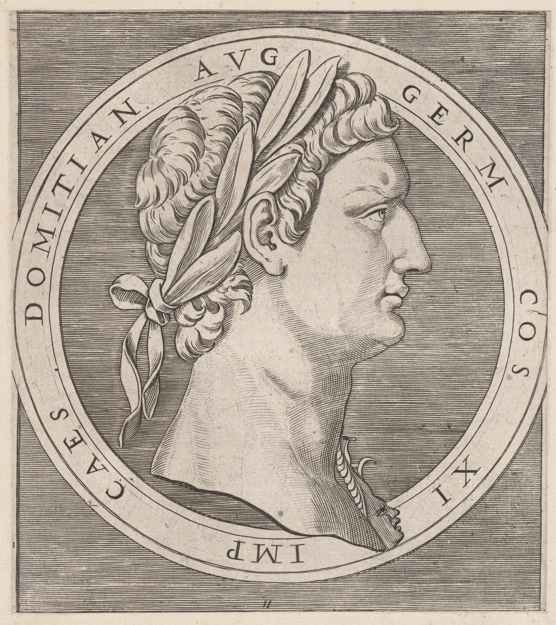 Mirror of Roman Magnificence: Domitianus, från The Twelve Caesars, ca. 1500-1534., ca. 1500-1534. av Marcantonio Raimondi