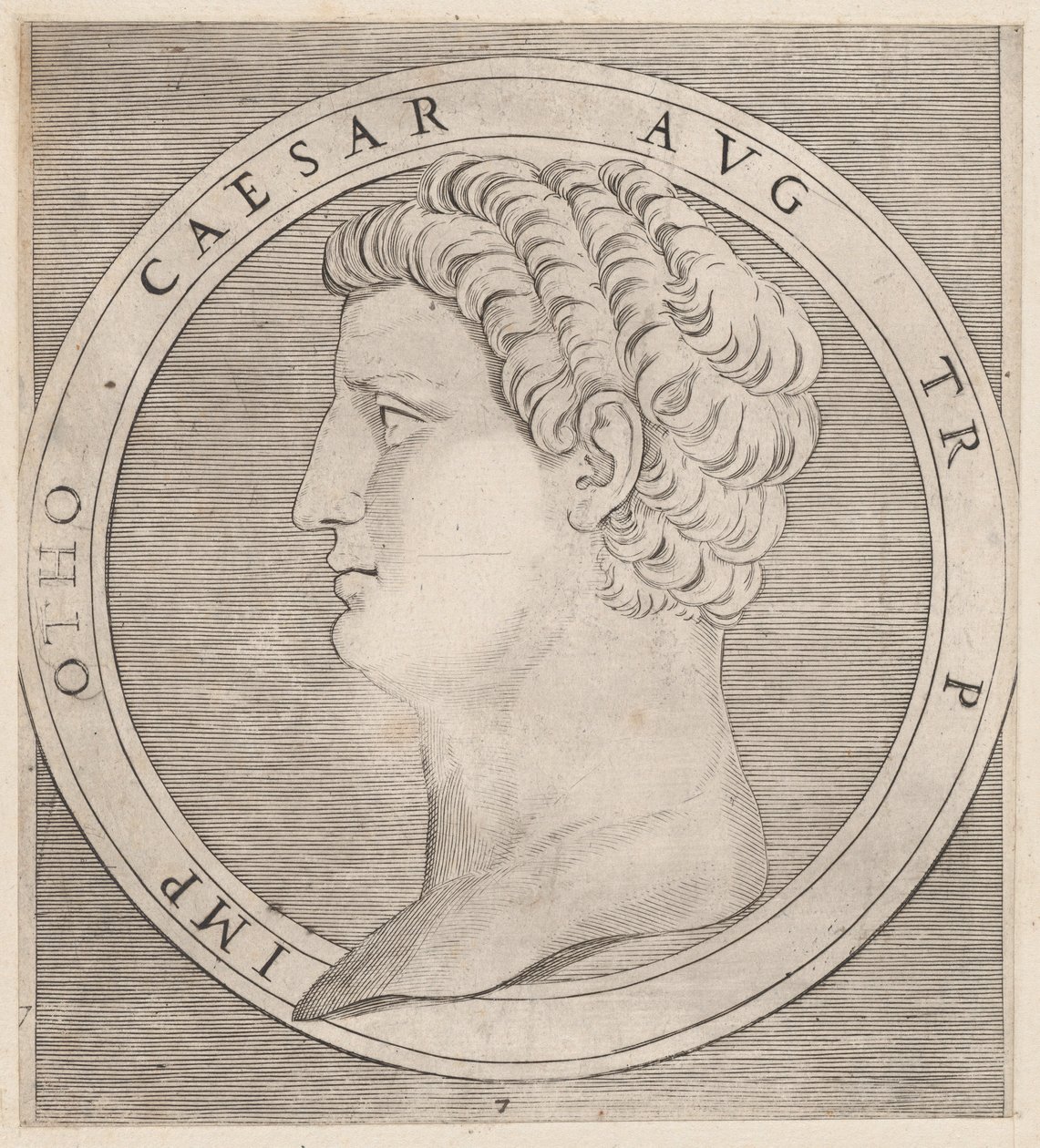 Mirror of Roman Magnificence: Otho, från The Twelve Caesars, ca. 1500-1534., ca. 1500-1534. av Marcantonio Raimondi