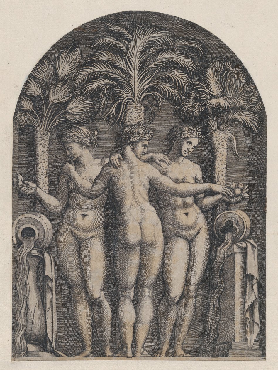 Mirror of Roman Magnificence: The Three Graces, ca. 1500-1534., ca. 1500-1534. av Marcantonio Raimondi