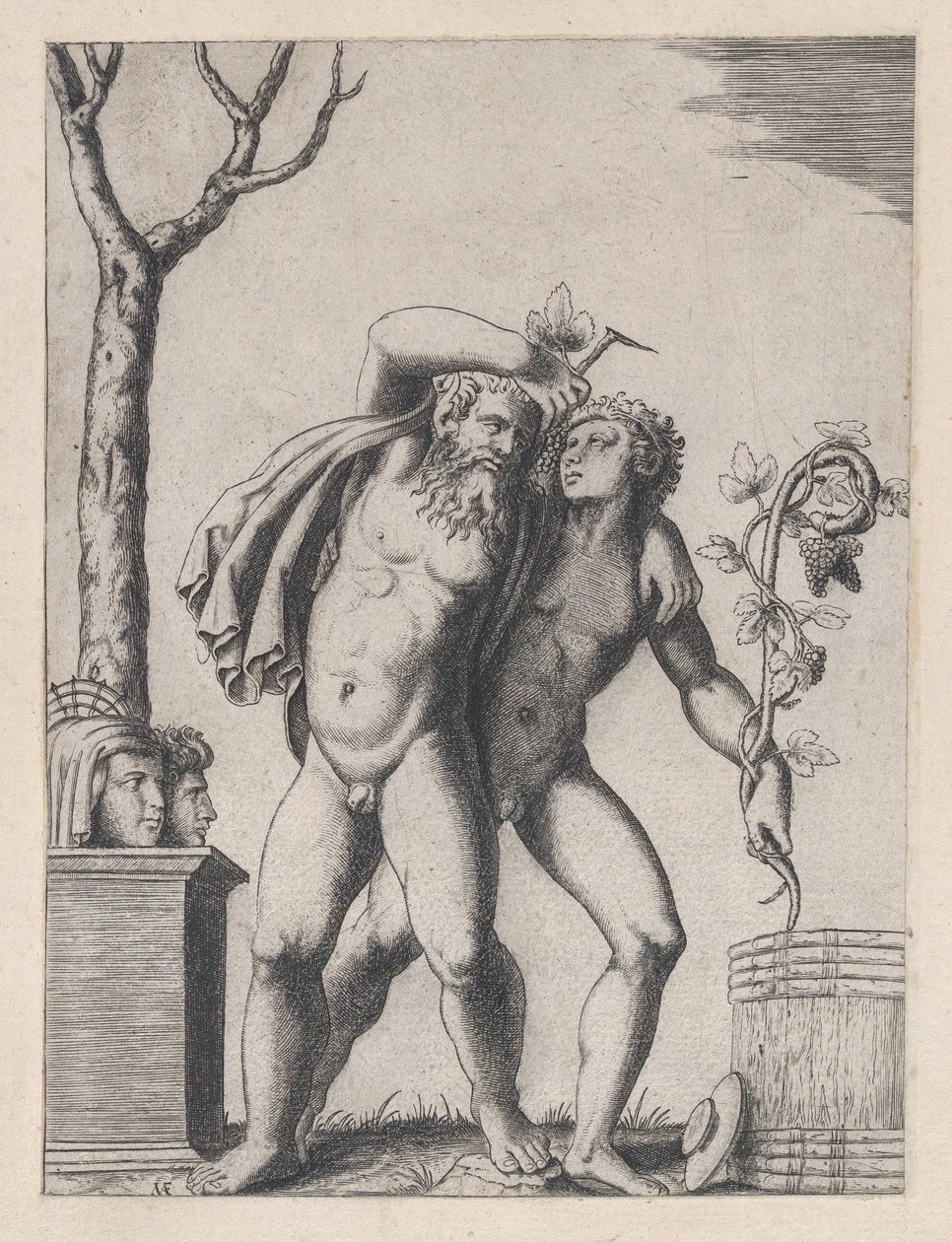 Mirror of Roman Magnificence: Ung och gammal Bacchant, ca. 1514-36, ca. 1514-36. av Marcantonio Raimondi