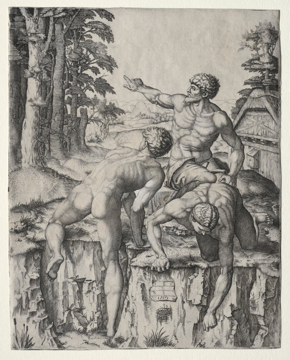 The Climbers Three Figures från Michelangelos Battle of Cascina, 1510. av Marcantonio Raimondi