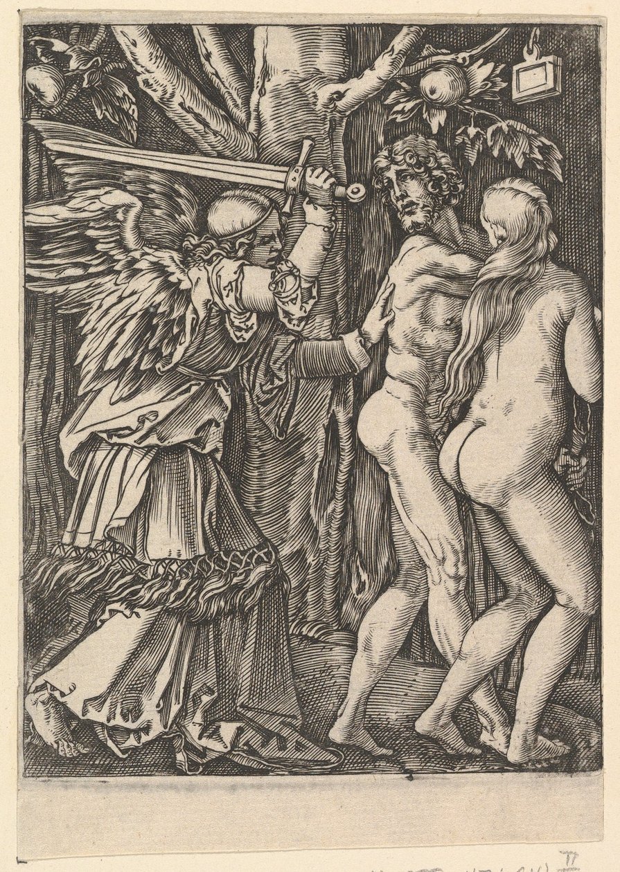 Utdrivningen från paradiset, efter Dürer, ca. 1500-1534. av Marcantonio Raimondi