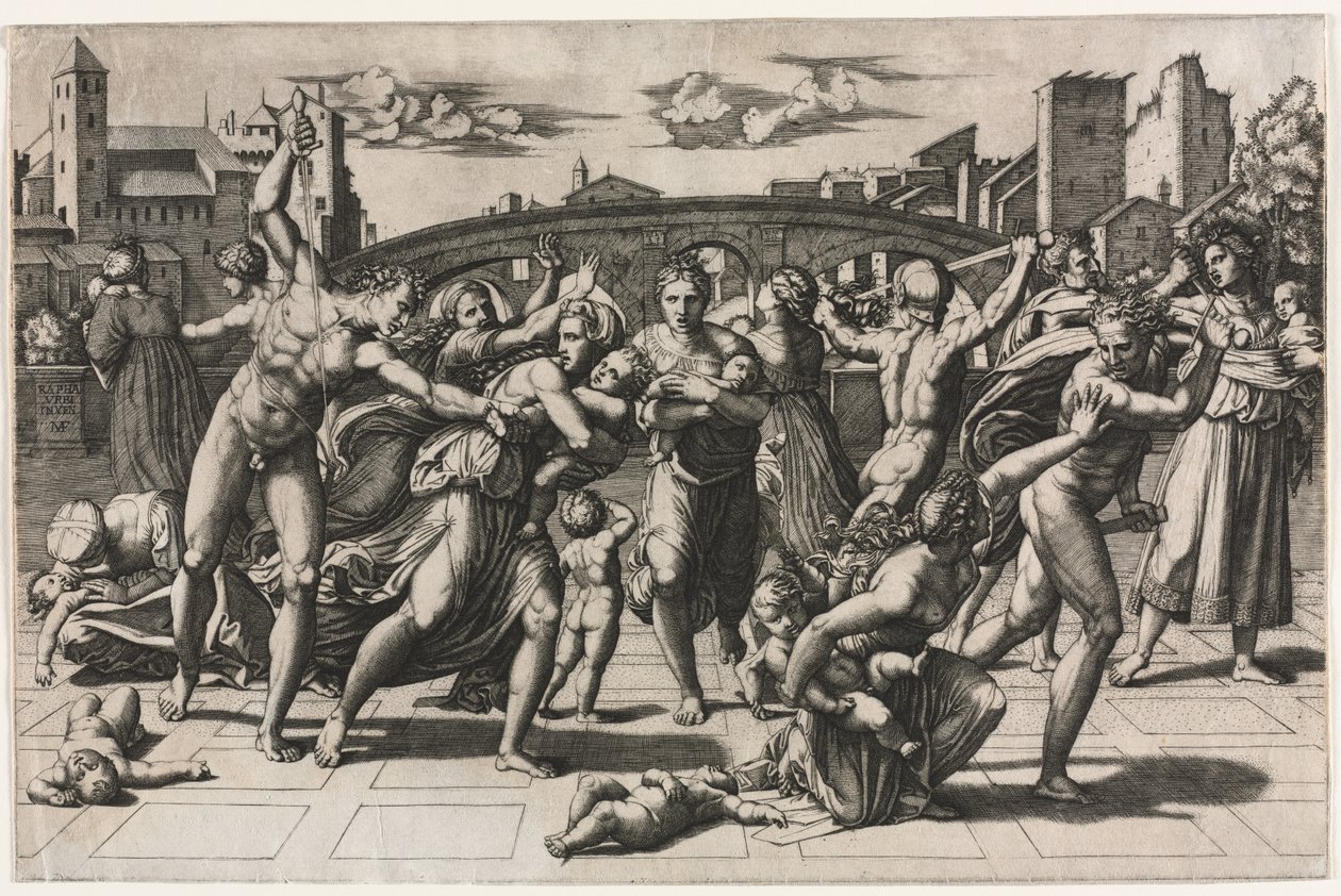 Massakern på de oskyldiga (utan gran) av Marcantonio Raimondi