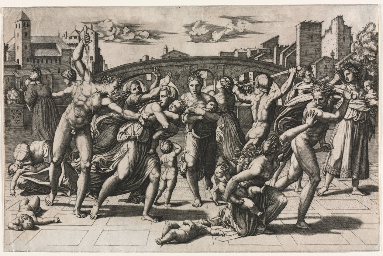 Massakern på de oskyldiga utan gran, ca. 1513-1515. av Marcantonio Raimondi