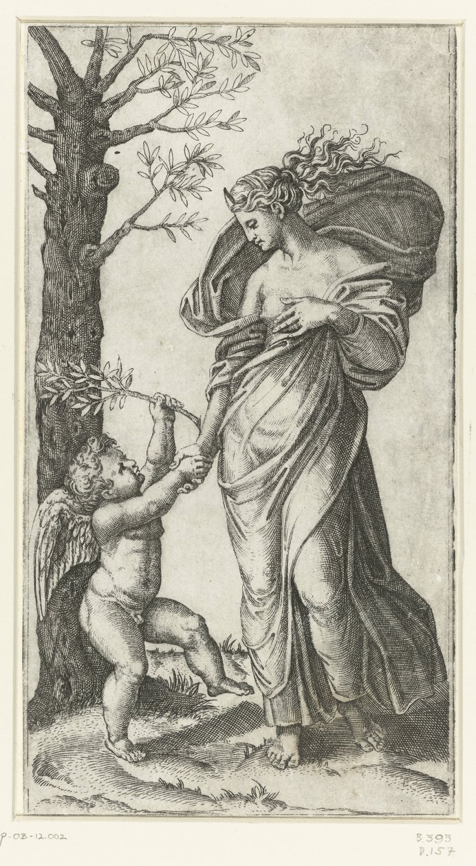 Försoning av Minerva och Amor av Marcantonio Raimondi