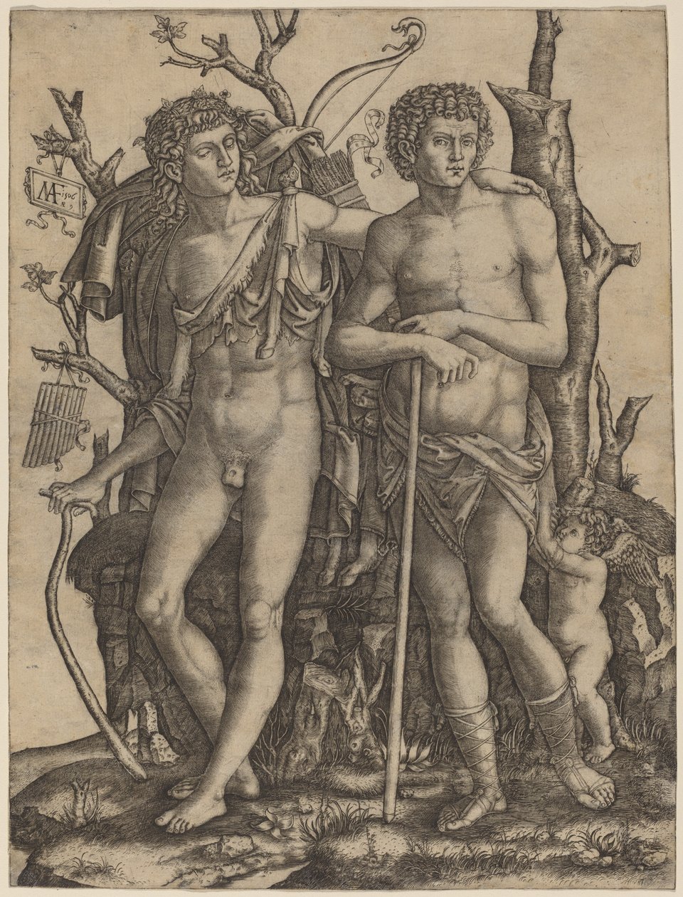 Apollo och Hyacinthus av Marcantonio Raimondi after Francesco Francia