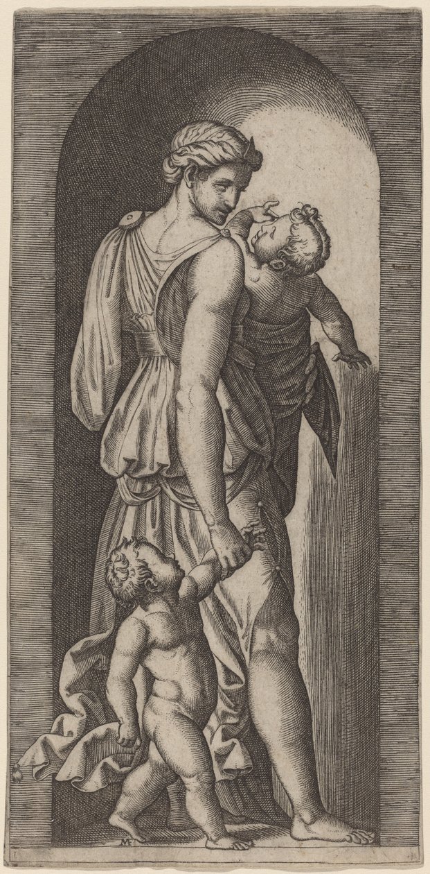 Välgörenhet av Marcantonio Raimondi after Raphael