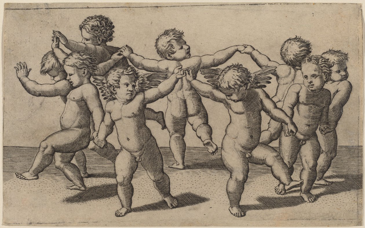 Cupids dans av Marcantonio Raimondi after Raphael