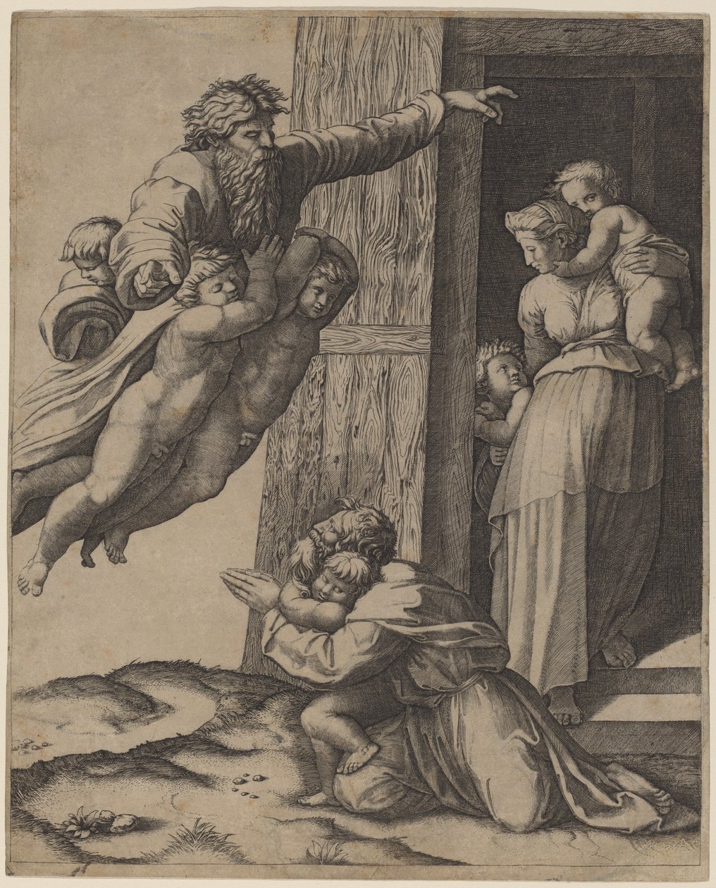 Gud visar sig för Noa av Marcantonio Raimondi after Raphael