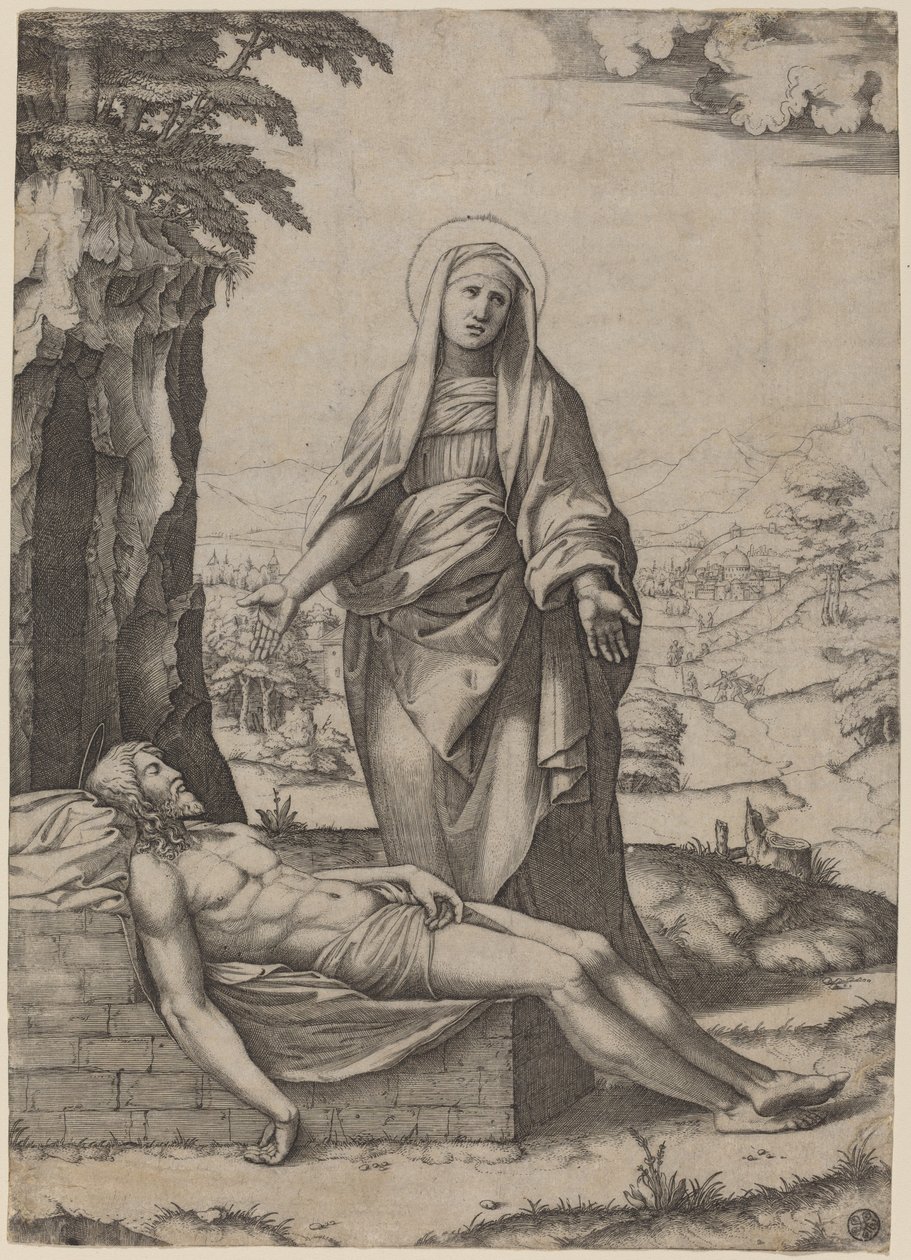 Jungfruns klagosång av Marcantonio Raimondi after Raphael