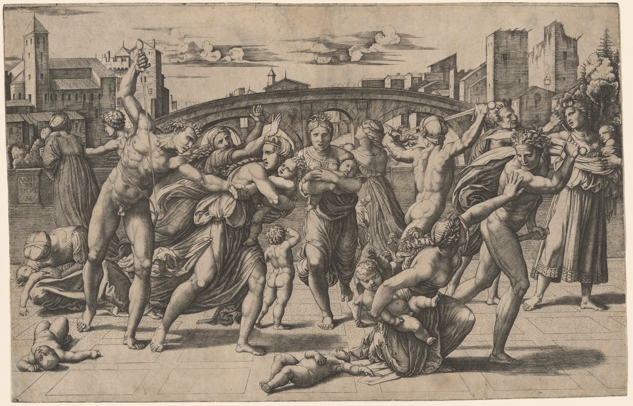 Massakern på de oskyldiga av Marcantonio Raimondi after Raphael