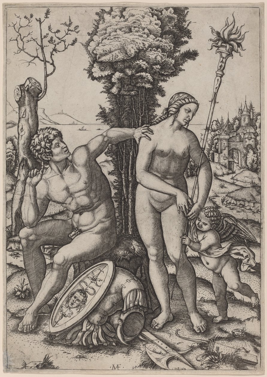 Mars, Venus och Eros av Marcantonio Raimondi possibly after Andrea Mantegna