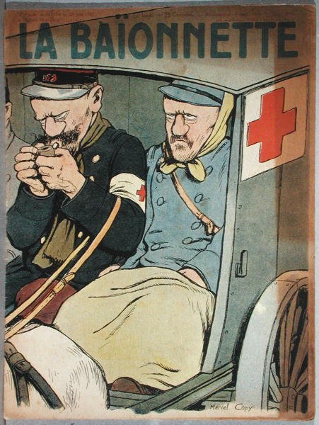 Karikatyr av en ambulans, framsidan av La Baionnette, 28 juni 1917 av Marcel Amable O.L. Capy