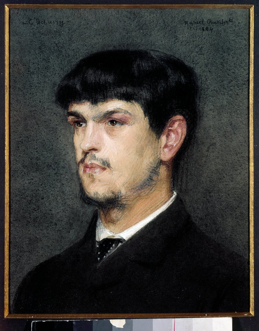 Porträtt av den franske kompositören Claude Debussy (1862-1918) Svart sten- och pastellmålning av Marcel Andre Baschet (1862-1941) 1884 Dim 0,27 x 0,26 m av Marcel Andre Baschet