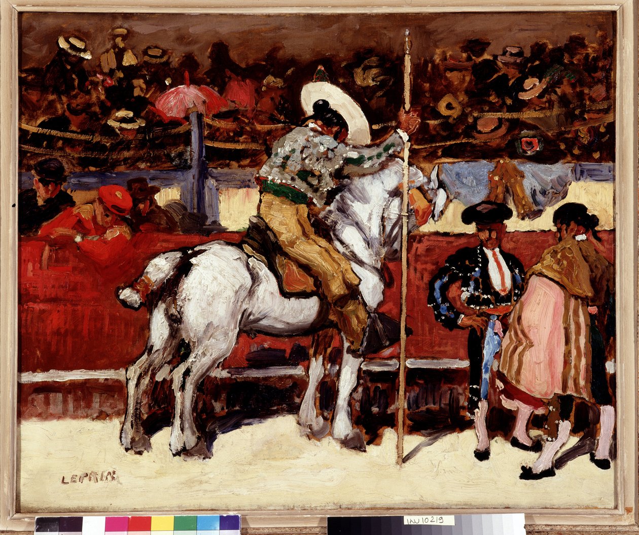 Picador och matador i arenan för tjurfäktning. Målning av Marcel Leprin (1891-1931) Dim. 50x61 cm Obligatoriskt omnämnande: Collection fondation regards de Provence, Marseille av Marcel Leprin