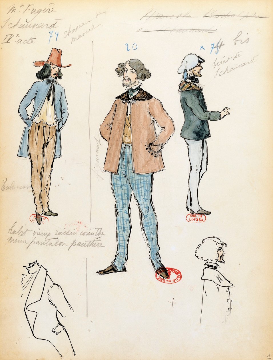 Frankrike, Paris, kostymskiss för musiker Schaunard i operan La boheme av Giacomo Puccini (1858-1924), uppträdande på Paris Opera Comique, 13 juni av Marcel Multzer
