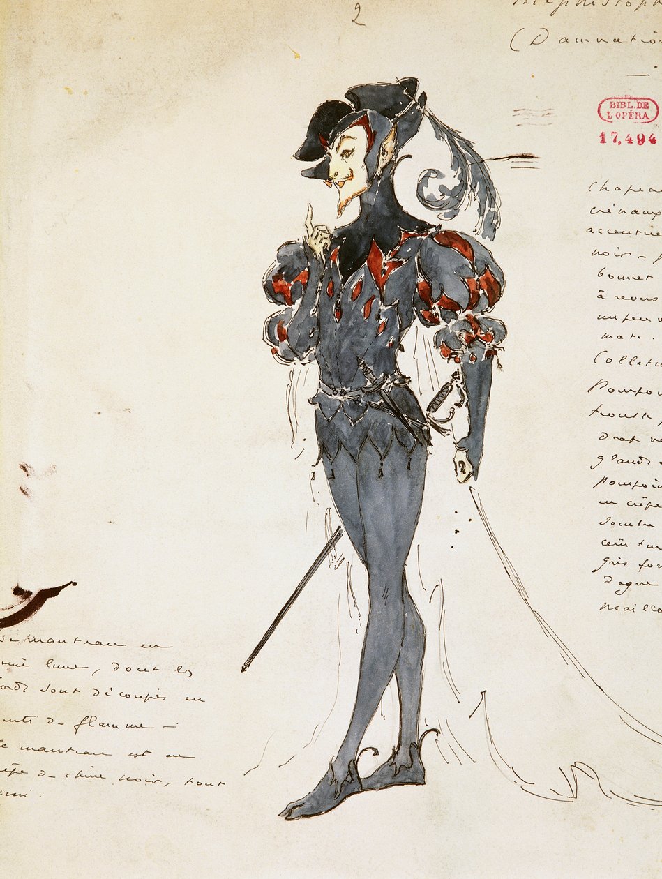 Mephistopheles, kostymskiss av Marcel Multzer (1866-1937) för The damnation of Faust, av Hector Berlioz (1803-1869). av Marcel Multzer