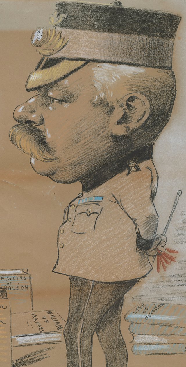 Karikatyr av oidentifierad överstelöjtnant vid Royal Marines Light Infantry, 1893 (färgad krita på papper) av Marcel Pic