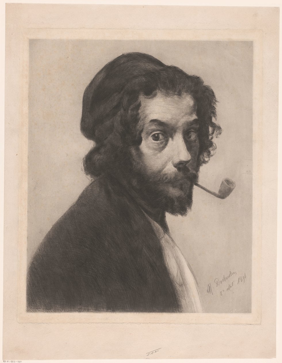 Självporträtt med pipa av Marcellin Gilbert Desboutin (signed by artist)