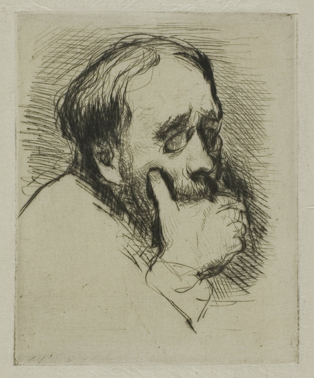 Porträtt av Degas, med handen över munnen av Marcellin Gilbert Desboutin