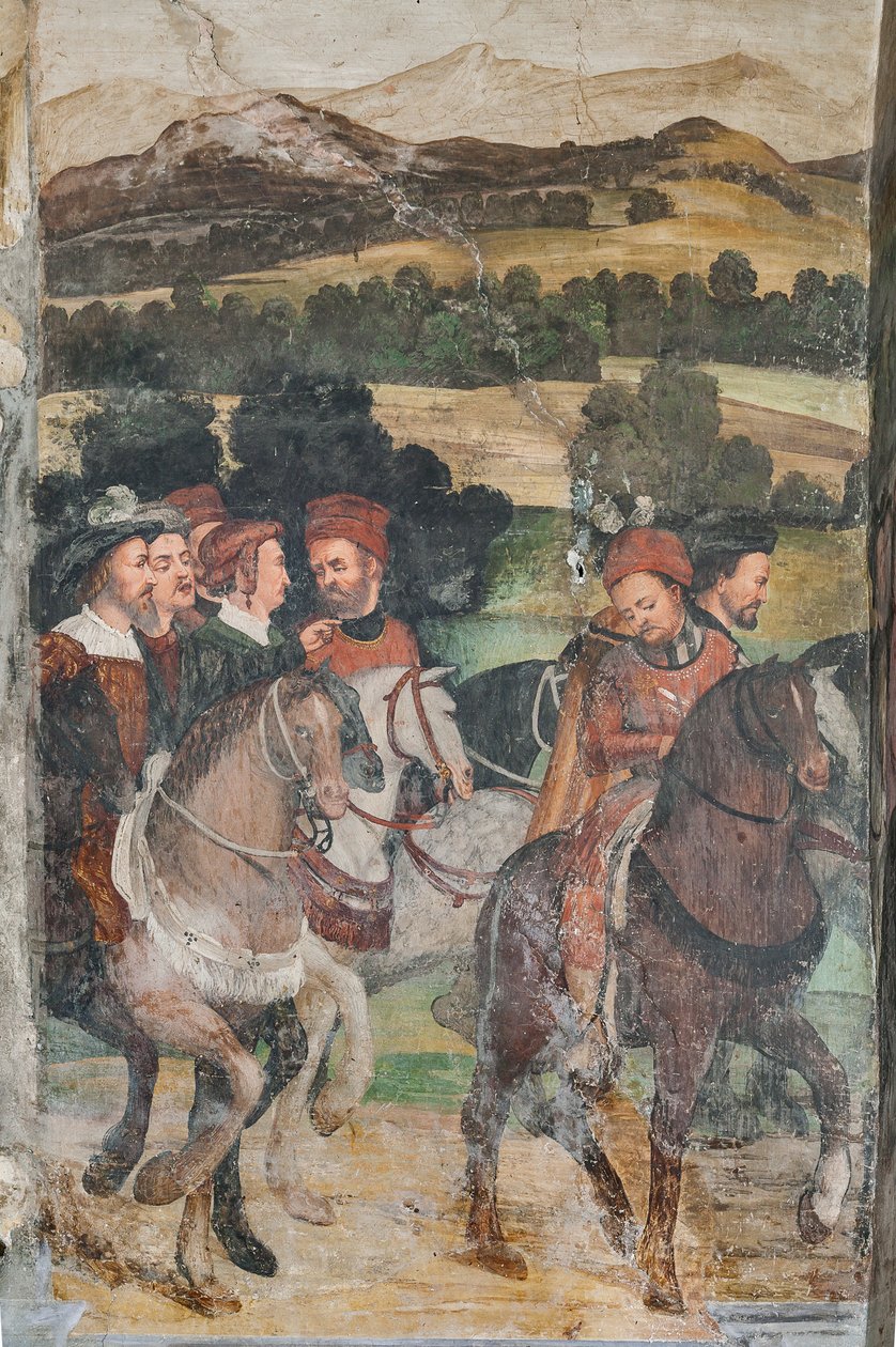 Detalj av Christian I av Danmarks besök i Bartolomeo Colleoni, hederssalen av Marcello or Romani Girolamo (Romanino) (c.1485 c.1566) (attr.to) Fogolino