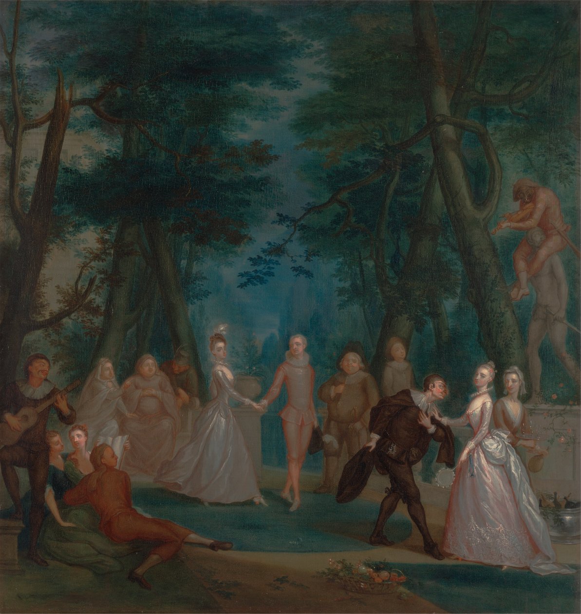 Scene in a park, with figures from the Commedia dellArte av Marcellus Laroon the Younger
