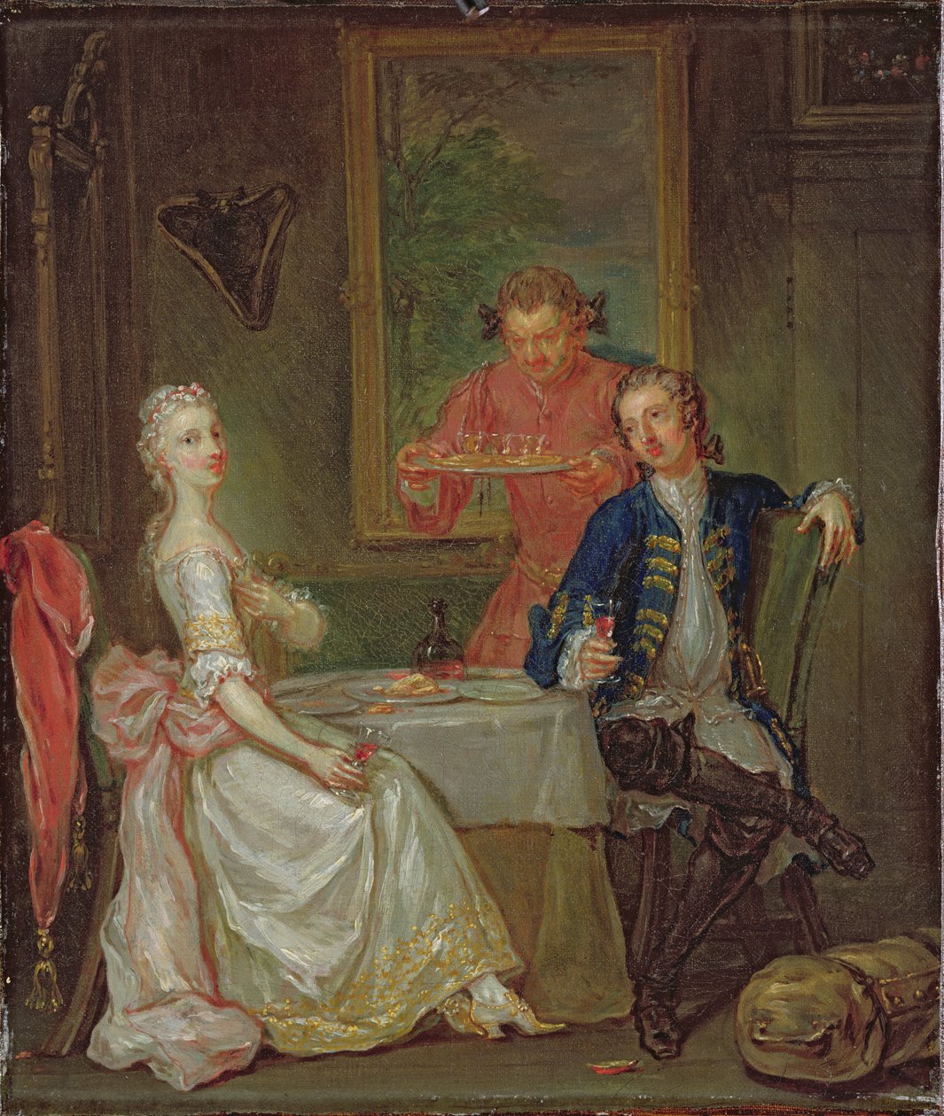 Ett middagssamtal (en man och kvinna som dricker vid kvällsmaten) av Marcellus the Younger Laroon