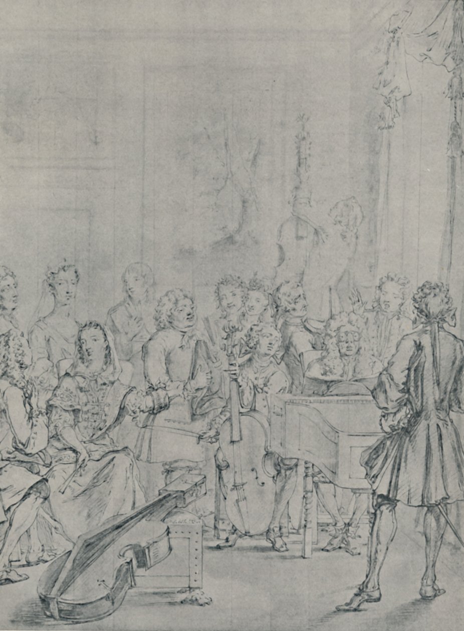 En konsert i ett adelsmanshus, 1736, 1920 av Marcellus Laroon the Younger