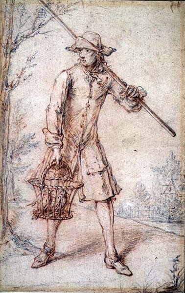 En fågelfångare (penna och krita) av Marcellus the Elder Laroon