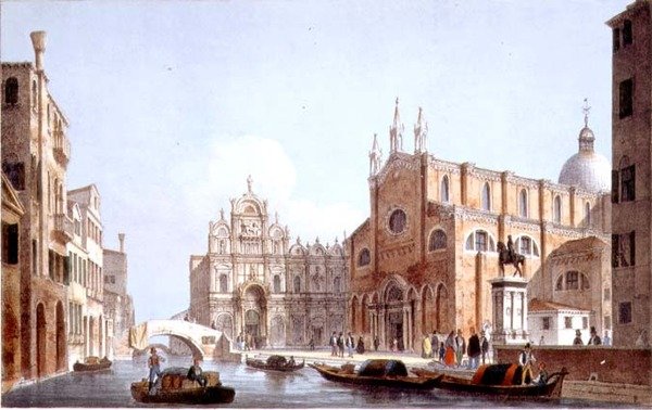 SS-kyrkan. Giovanni och Paolo och S. Marco, Venedig, graverad av Brizeghel (litho) av Marco (after) Moro