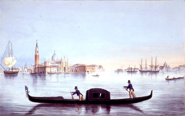 Venetiansk gondol, graverad av Brizeghel (litografi) av Marco (after) Moro