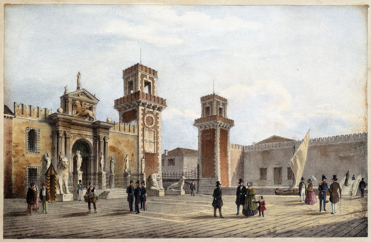 the Venice Arsenal i "Album of the main views of Venice"" teckningar av Marco Moro ed. Gio Brize-Ghel n.d 1840. ca. av Marco (after) Moro