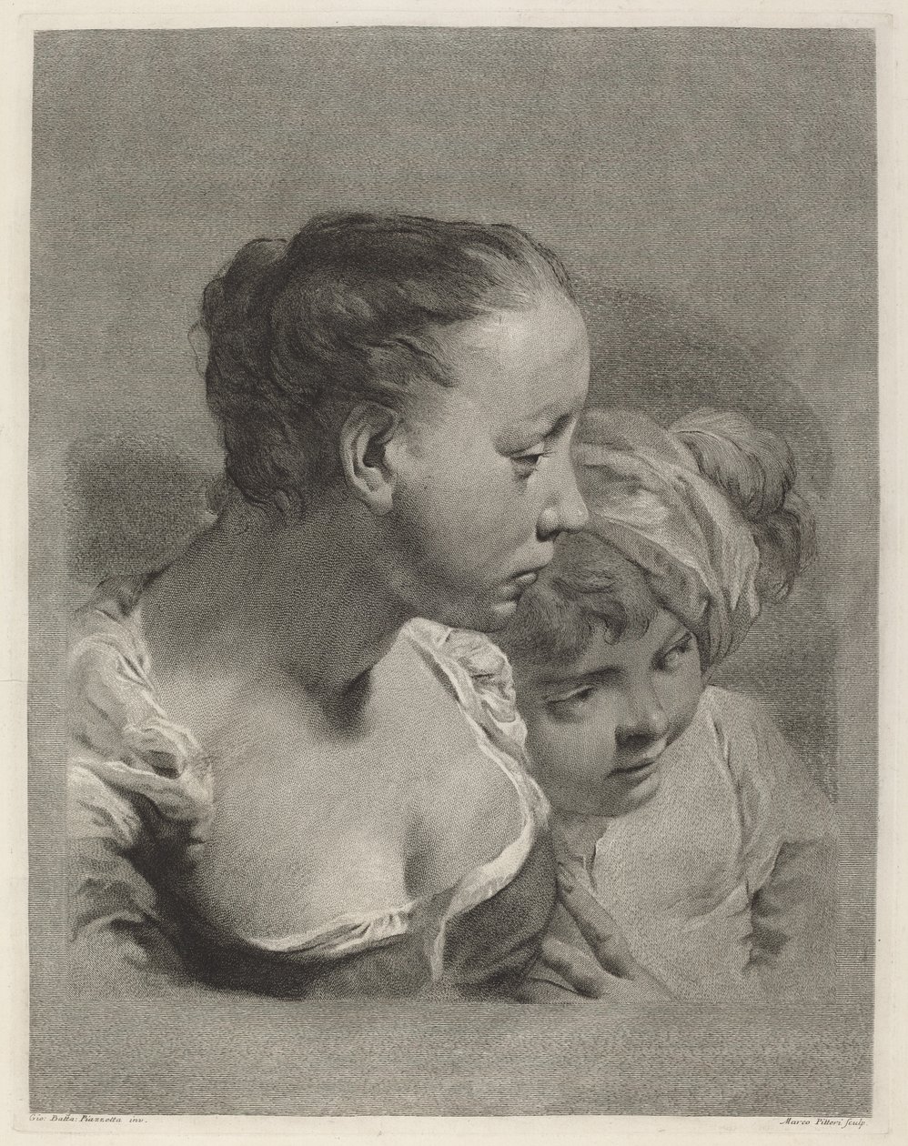 Ung kvinna och en pojke mot höger av Marco Alvise Pitteri after Giovanni Battista Piazzetta