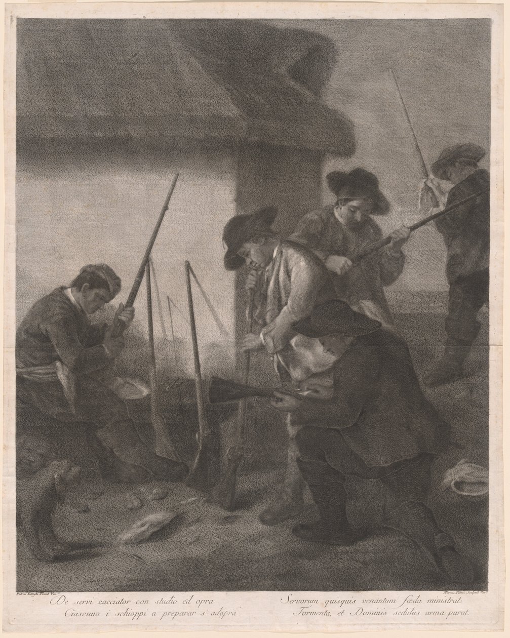 De Servi Cacciator... (Tjänare som förbereder vapnen för jakten) av Marco Alvise Pitteri after Pietro Longhi