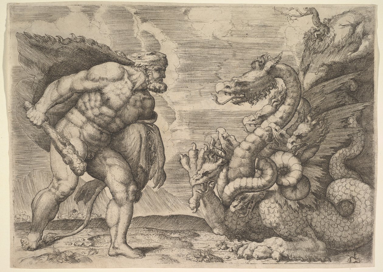 Herkules och Lernas Hydra. av Marco Angolo del Moro