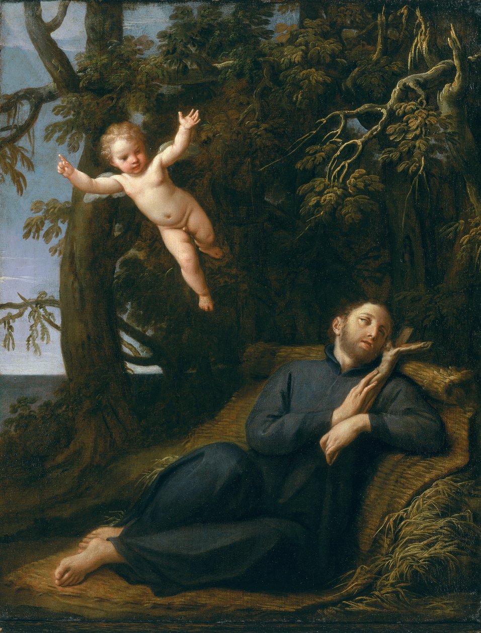 St Francis i öknen (olja på duk) av Marcantonio Franceschini