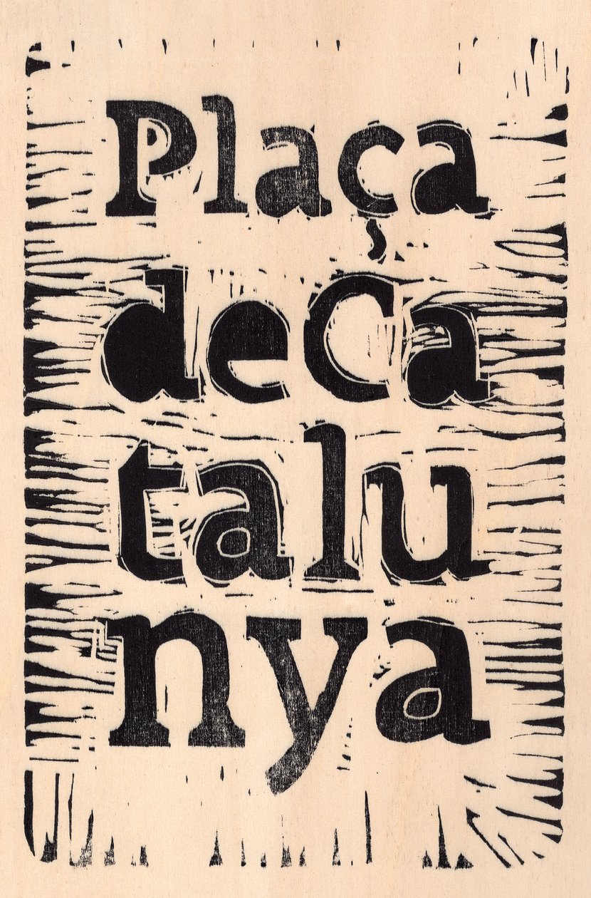 Barcelona, 2017 (linoleum på trä) av Marco Campedelli