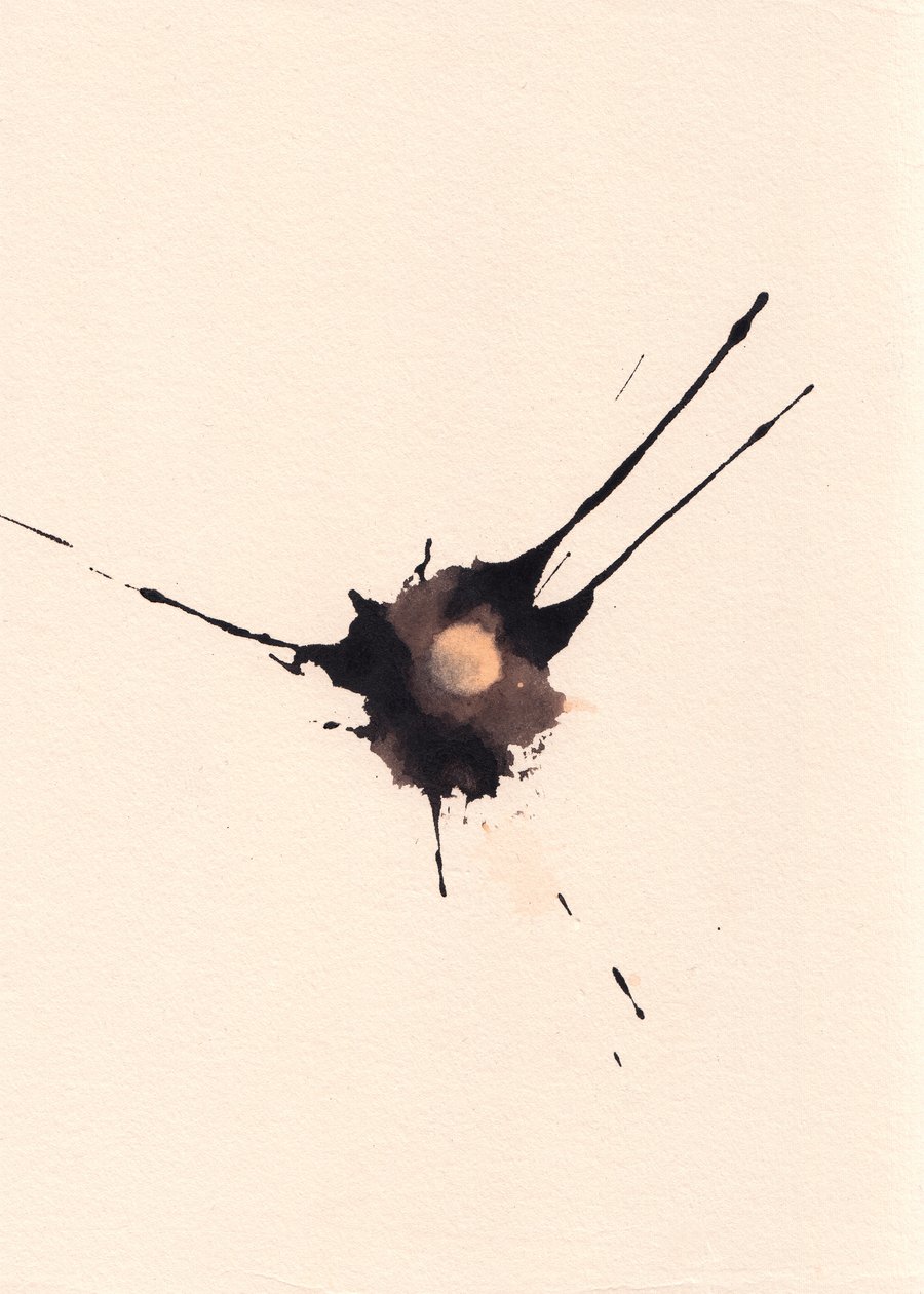 Blot 2, 2018 (tusch och blekmedel på papper) av Marco Campedelli