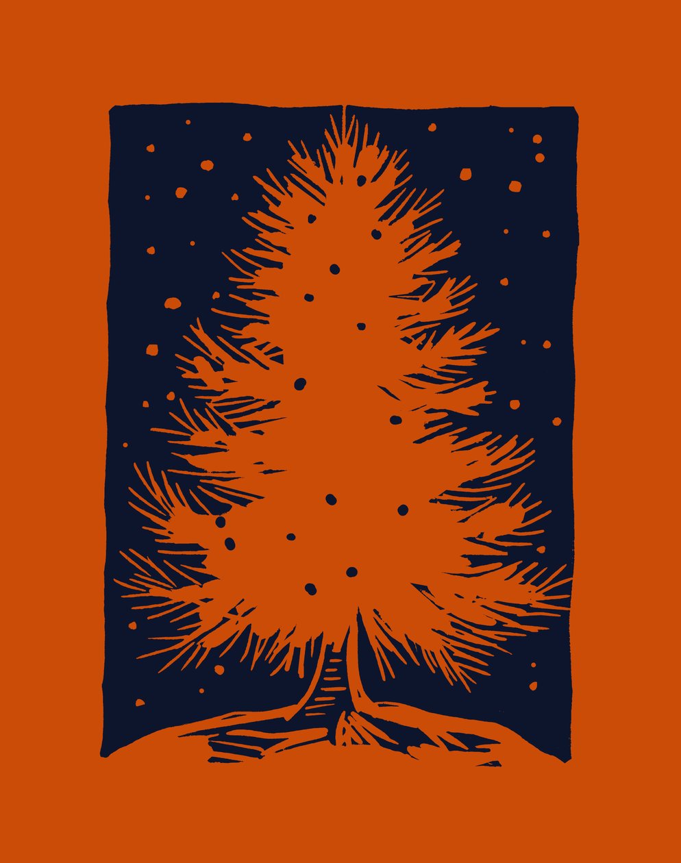 Röd julgran, 2023 (linoleum på papper) av Marco Campedelli