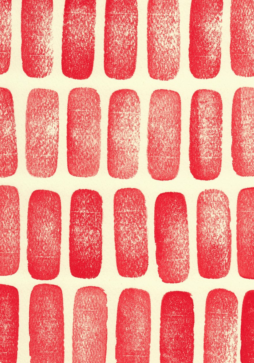 Stones_red, 2017 (gummistämplar) av Marco Campedelli