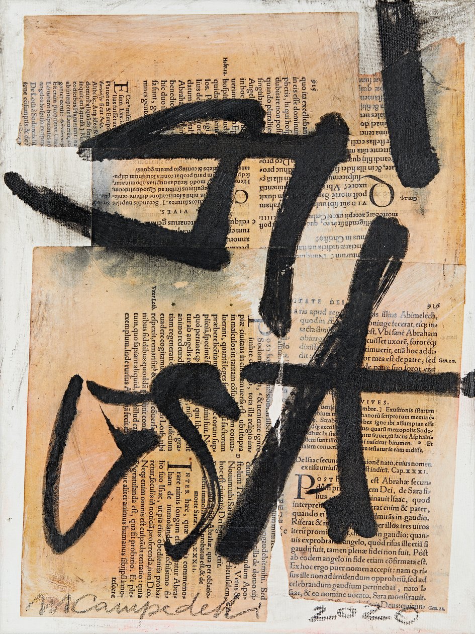 Texto #17, 2020 (collage, blandteknik på duk) av Marco Campedelli