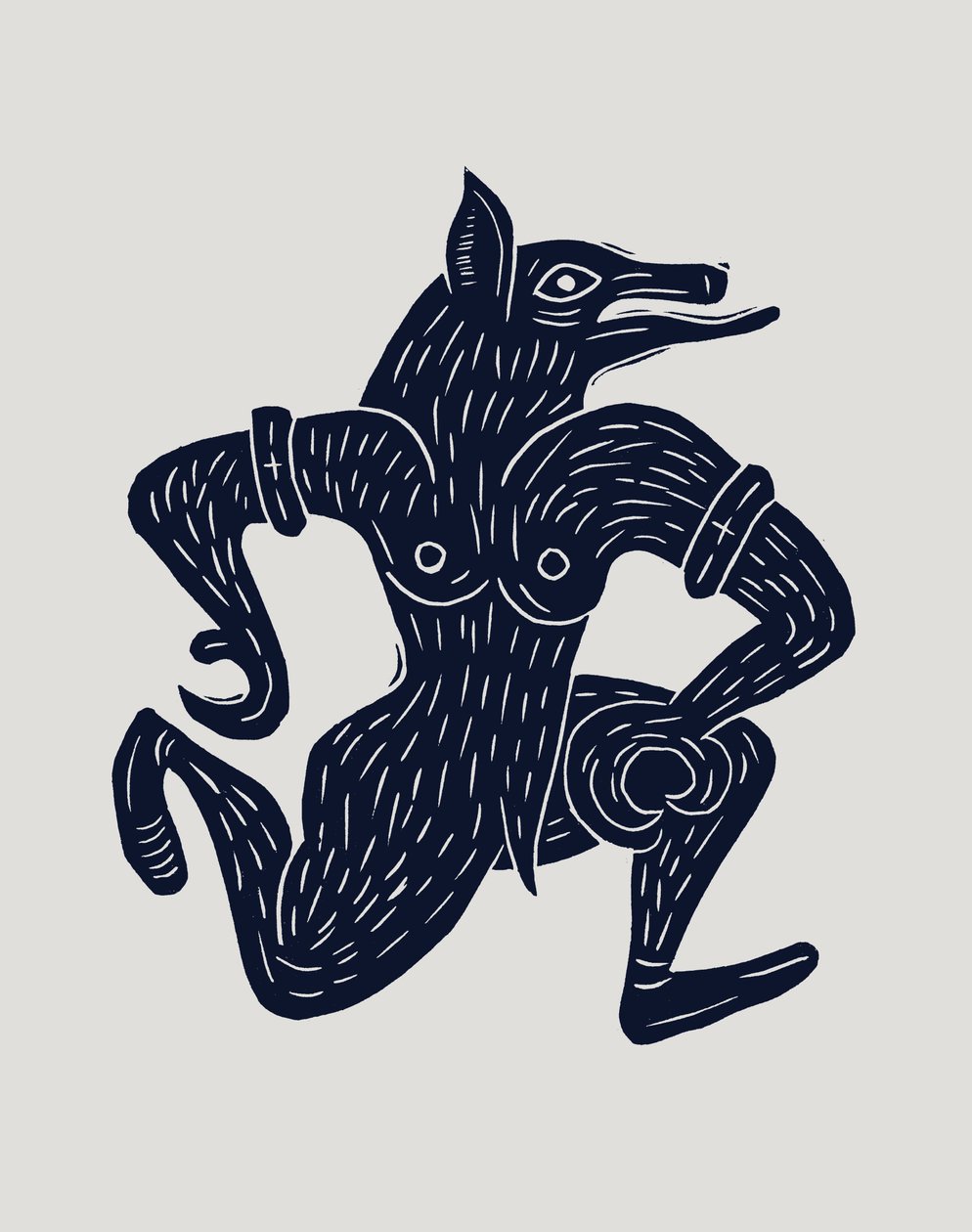 Werewolf, 2023 (linoleum på papper) av Marco Campedelli