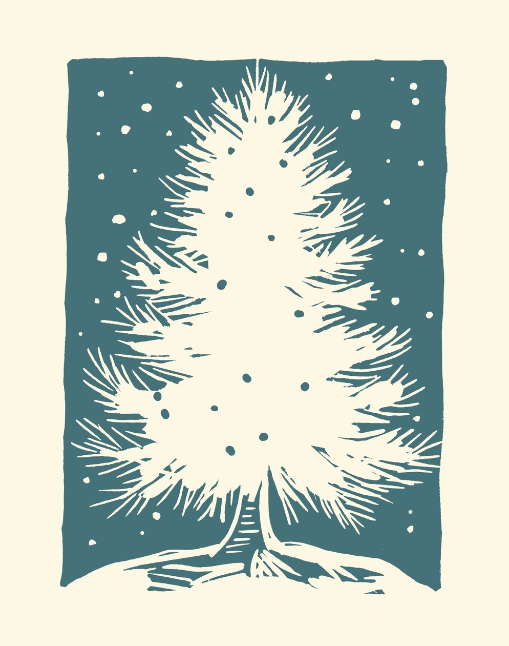Vit julgran, 2023 (linoleum på papper) av Marco Campedelli